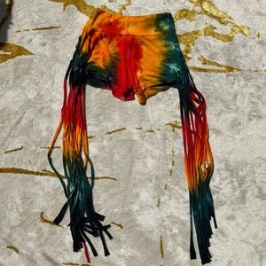 Tie Dye Booty Shorts w/ Draw String Frilly Detail